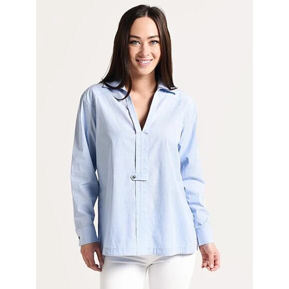 BROCHU WALKER The Lea Popover Shirt Size Medium Oxford Blue Relaxed Fit